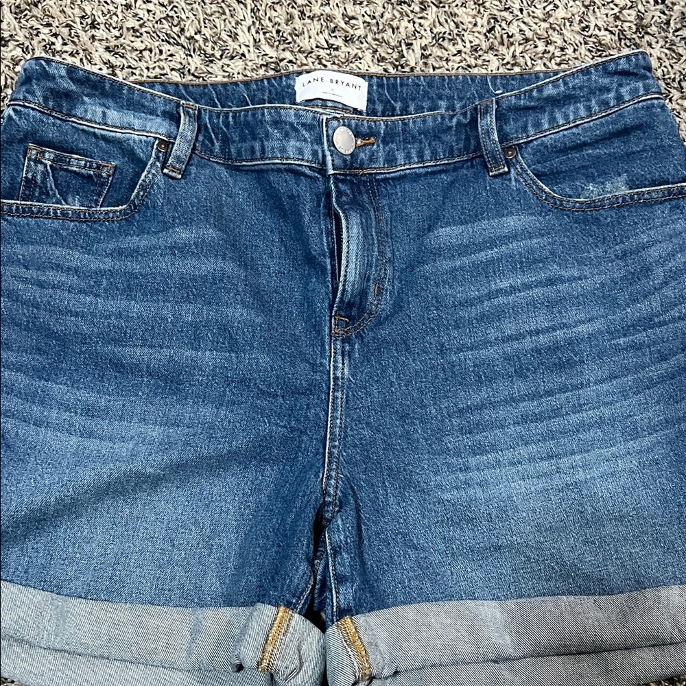 Lane Bryant Medium Blue Rolled Hem Denim Shorts